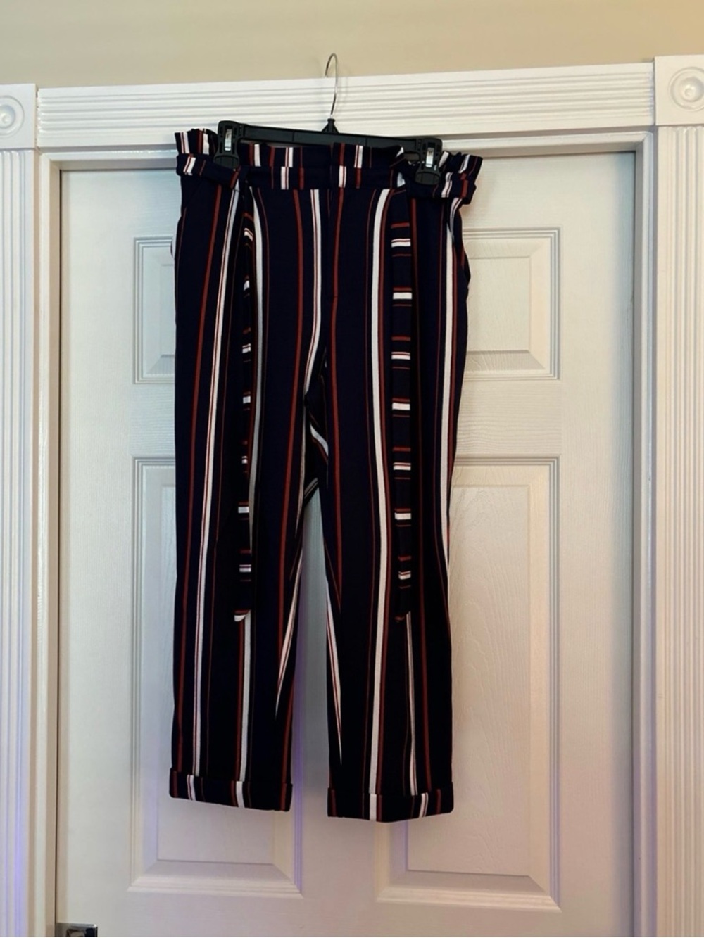 No Boundaries Navy Pants with Red and White Stripes